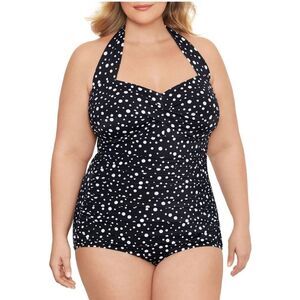 Simply Slim Women's 16W Dotty Halter One Piece Swimsuit - NEW